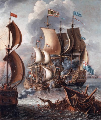 A Sea Fight with Barbary Corsairs by Lorenzo a Castro